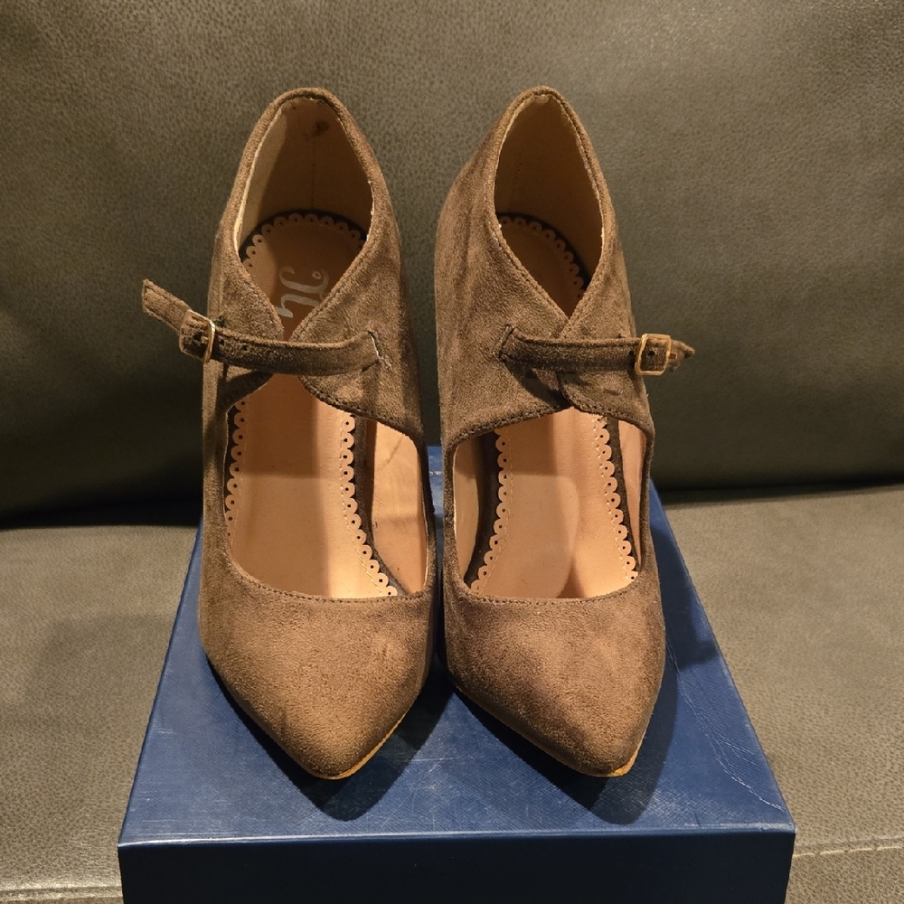 Suede Olive Green Strap High Heels